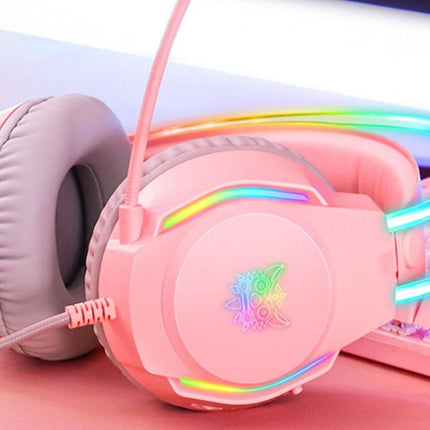 Gaming Headset with Mic Over Ear Headphone Lightweight Headphones with RGB Frame Gaming Headphones -Pink