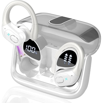Wireless Bluetooth 5.4 Over-Ear Earbuds IPX5 Waterproof for Sports White