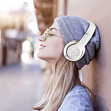 Wireless Bluetooth Headphones Foldable Over Ear Stereo Headsets with Built-in Mic White