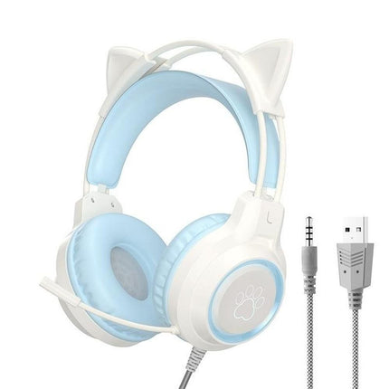 RGB Lighting Gaming Headset Cat Ear Headphone with Microphone Pink