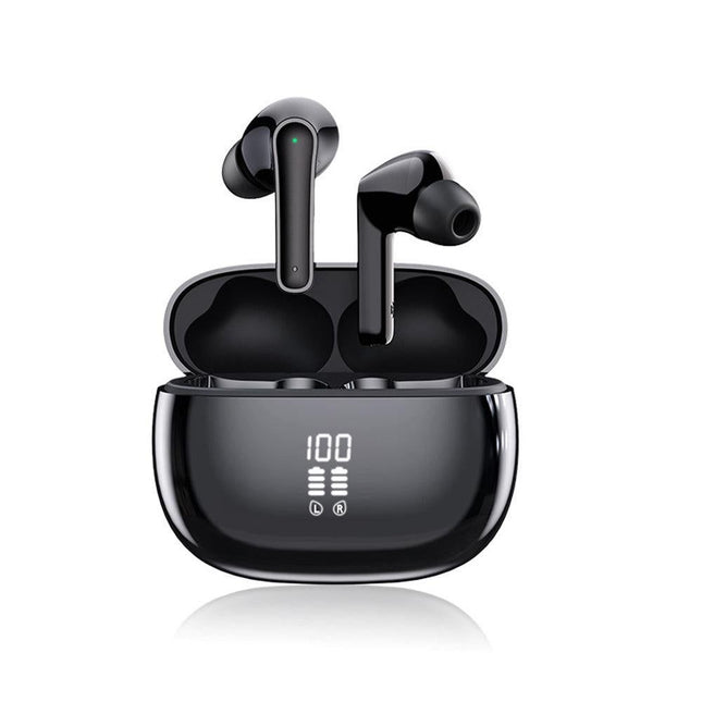 Wireless Bluetooth Noise-Cancelling In-Ear Earbuds with LED Display Black