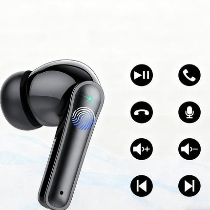 Wireless Bluetooth Noise-Cancelling In-Ear Earbuds with LED Display Black