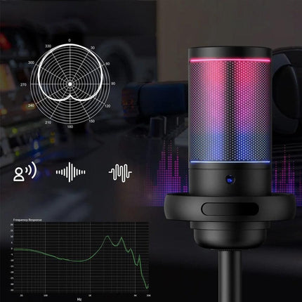 USB Condenser Microphone Gaming Mic with RGB Light for PC Gaming Live Recording Streaming Black