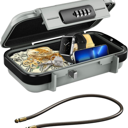 Portable Safe Box Combination Code Security Case LockBox with Removable Chain Gray