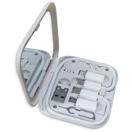 6-in-1 Cable Organizer Multifunctional Storage Box with Mirror for Travel White