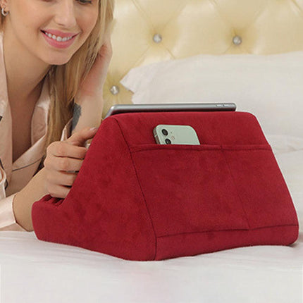 Multi-Angle Tablet Holder Compatible with iPads Lazy Holder Stand for Bed and Desk with 2 Pockets Wine Red