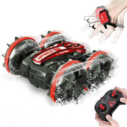 2.4Ghz Remote Control Gesture Sensor Toy Car Boat Truck 4WD Waterproof RC Amphibious Vehicle-Blue