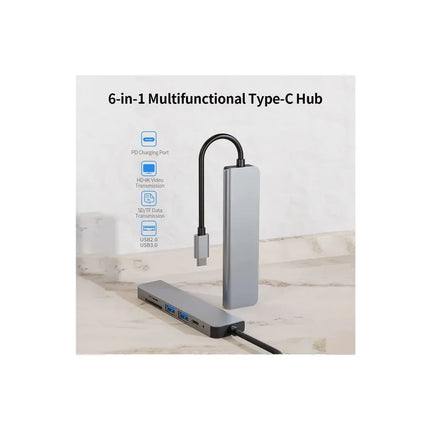 Type c hub 6 in 1 USB docking station HDMI 4K PD USB 3.0 port TF/SD card For MacBook Pro Air/Chromebook/Surface/HP/Dell XPS//Laptop/Galaxy
