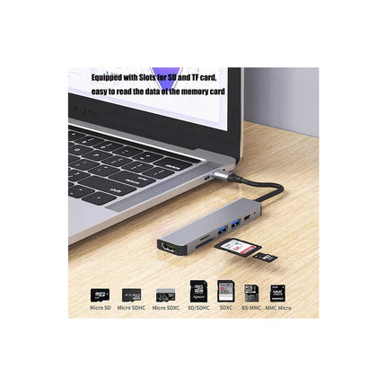 Type c hub 6 in 1 USB docking station HDMI 4K PD USB 3.0 port TF/SD card For MacBook Pro Air/Chromebook/Surface/HP/Dell XPS//Laptop/Galaxy