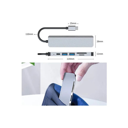Type c hub 6 in 1 USB docking station HDMI 4K PD USB 3.0 port TF/SD card For MacBook Pro Air/Chromebook/Surface/HP/Dell XPS//Laptop/Galaxy