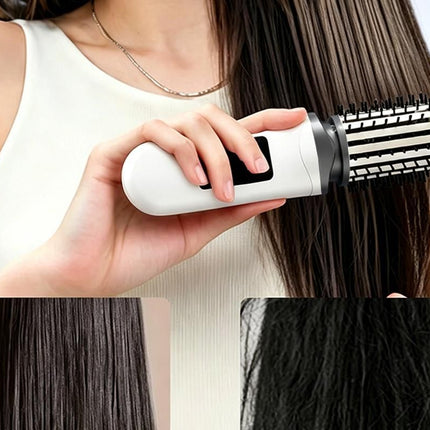 2 in 1 Cordless Hair Straightener Brush Curling Iron with LCD Display-White
