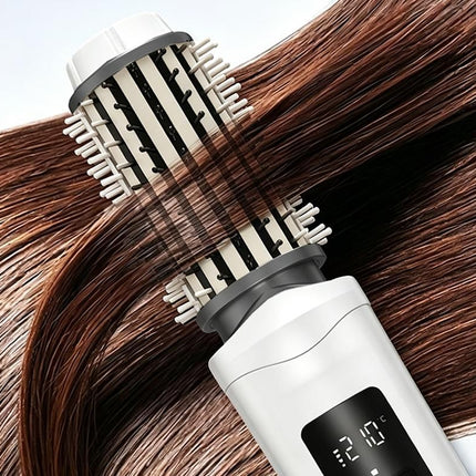 2 in 1 Cordless Hair Straightener Brush Curling Iron with LCD Display-White