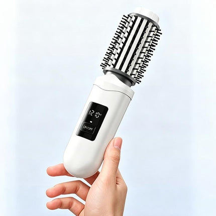 2 in 1 Cordless Hair Straightener Brush Curling Iron with LCD Display-White