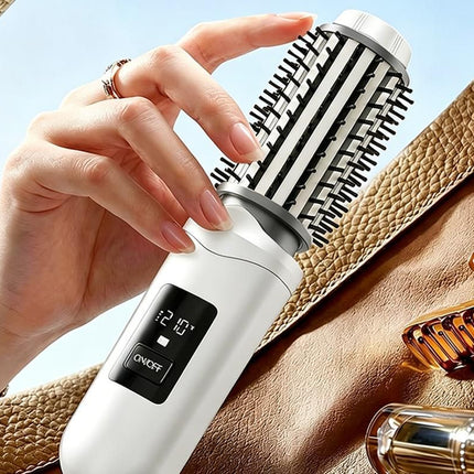 2 in 1 Cordless Hair Straightener Brush Curling Iron with LCD Display-White