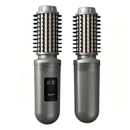 2 in 1 Cordless Hair Straightener Brush Curling Iron with LCD Display-White