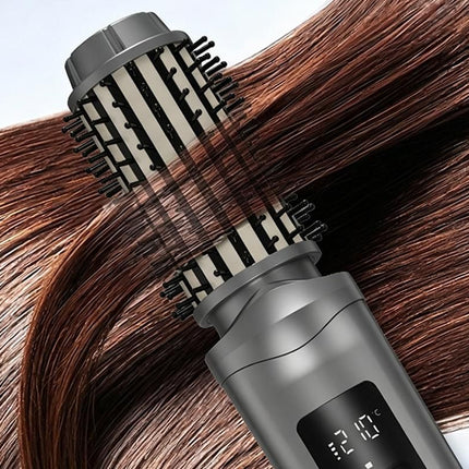 2 in 1 Cordless Hair Straightener Brush Curling Iron with LCD Display-Grey