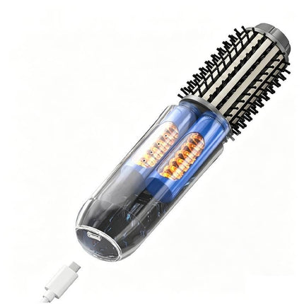 2 in 1 Cordless Hair Straightener Brush Curling Iron with LCD Display-Grey