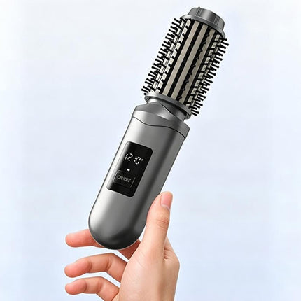 2 in 1 Cordless Hair Straightener Brush Curling Iron with LCD Display-Grey