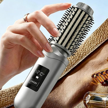 2 in 1 Cordless Hair Straightener Brush Curling Iron with LCD Display-Grey