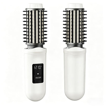 2 in 1 Cordless Hair Straightener Brush Curling Iron with LCD Display-Grey