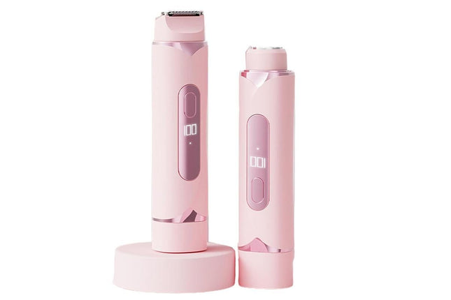2-in-1 Electric Shaver and Bikini Trimmer with Display Facial Hair Remover-Pink