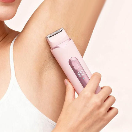 2-in-1 Electric Shaver and Bikini Trimmer with Display Facial Hair Remover-Pink