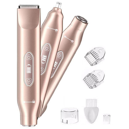 3-in-1 Electric Shaver Nose Hair Trimmer for Face Body Bikini Underarm and Legs - Rose Gold