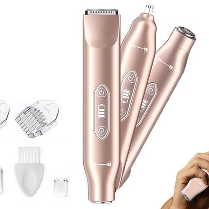 3-in-1 Electric Shaver Nose Hair Trimmer for Face Body Bikini Underarm and Legs - Rose Gold