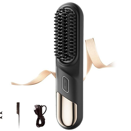 Cordless Hair Straightener Brush Mini Hot Comb for Women Anti-Scald Protection -Black