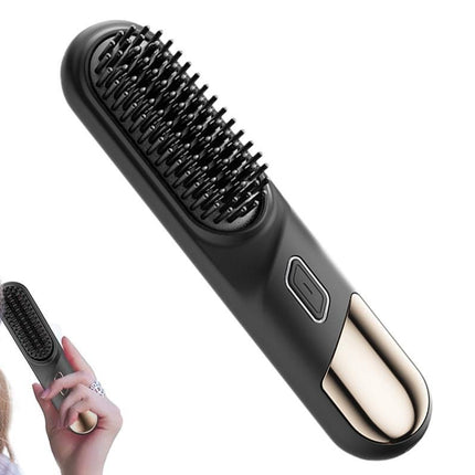 Cordless Hair Straightener Brush Mini Hot Comb for Women Anti-Scald Protection -Black