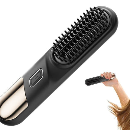 Cordless Hair Straightener Brush Mini Hot Comb for Women Anti-Scald Protection -Black