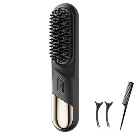 Cordless Hair Straightener Brush Mini Hot Comb for Women Anti-Scald Protection -Black