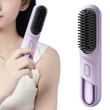 Cordless Hair Straightener Brush Mini Hot Comb for Women Anti-Scald Protection -Purple