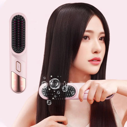 Cordless Hair Straightener Brush Mini Hot Comb for Women Anti-Scald Protection -Purple