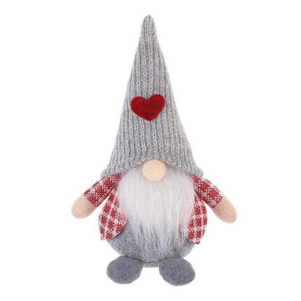 Xmas Faceless Doll Plaid Long Hat-Grey