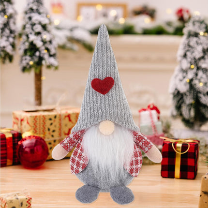 Xmas Faceless Doll Plaid Long Hat-Grey