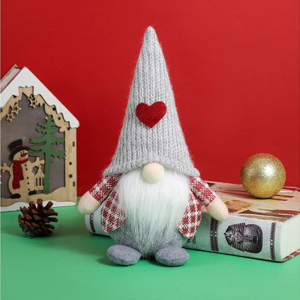 Xmas Faceless Doll Plaid Long Hat-Grey