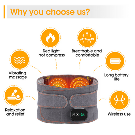 Far Infrared Hot Compress Waist Support Belt, Wireless USB Charging Vibration Massager Belt for Lumbar & Abdomen Care