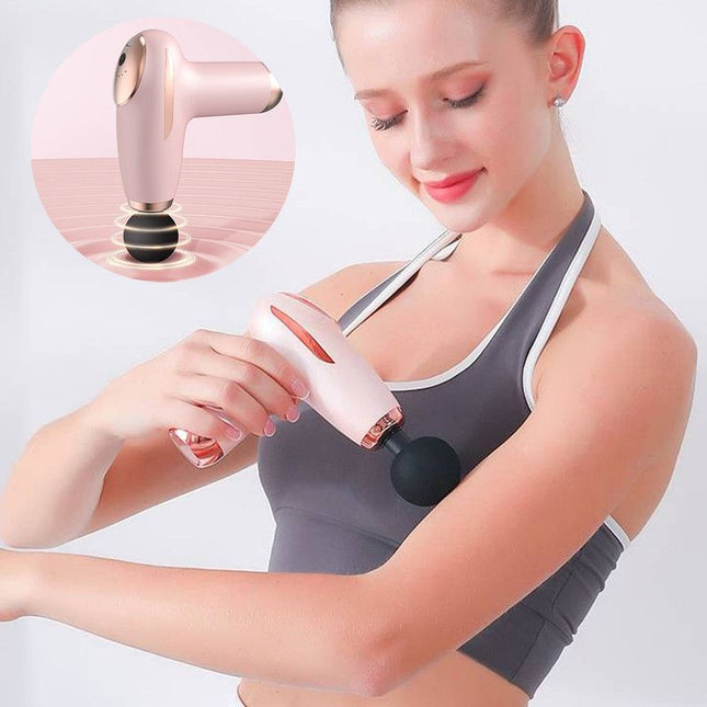 Pink - Portable Mini Fascia Gun with 4 Massage Heads, Type-C Rechargeable Low-Noise Handheld Percussion Massager for the Gym