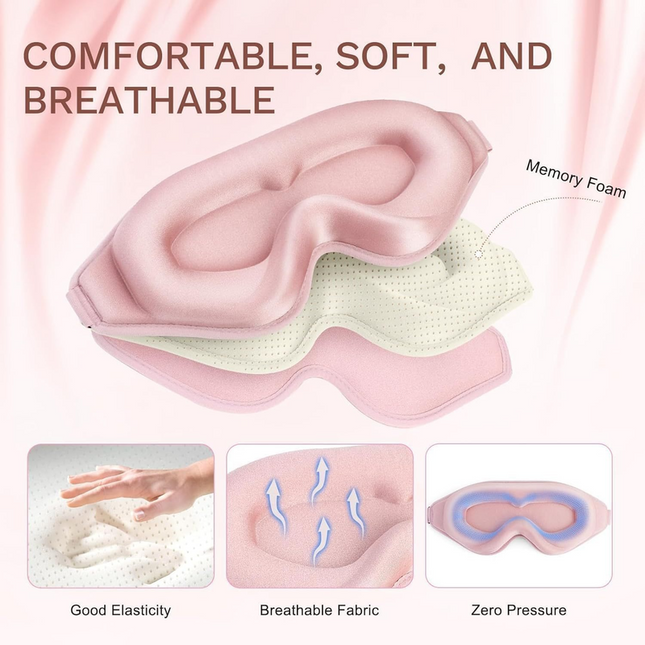 3D Deep Contoured Memory Foam Sleep Eye Mask, Full Light Blocking, Breathable Eye Cover for Travel, Naps, and Nighttime Sleep—Gray