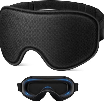 3D Contoured Memory Foam Sleep Eye Mask, Zero-Pressure Breathable Mesh Eye Cover with Adjustable Strap for Travel, Naps, and Nighttime Sleep—Black