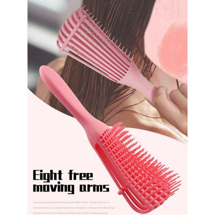 Adjustable 8-Claw Detangler Hair Brush, Hollow Curved Vent Brush for Wet and Dry Hair Styling and Massage—Pink