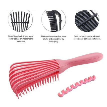 Adjustable 8-Claw Detangler Hair Brush, Hollow Curved Vent Brush for Wet and Dry Hair Styling and Massage - Blue