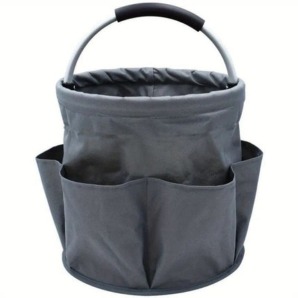 Foldable Handheld Storage Bucket with 6 Pockets, Oxford Garden Tool & Picnic Organizer Tote - Gray