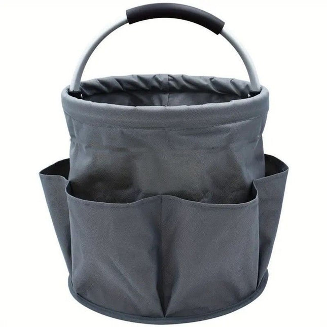 Foldable Handheld Storage Bucket with 6 Pockets, Oxford Garden Tool & Picnic Organizer Tote - Gray