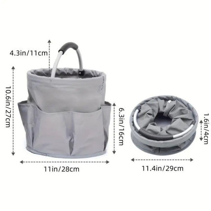 Foldable Handheld Storage Bucket with 6 Pockets, Oxford Garden Tool & Picnic Organizer Tote—Green