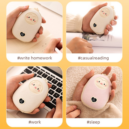 Cute Cartoon Hand Warmer 2-in-1 Portable USB Charging Power Bank, 3 Temperature Settings Pocket Heater—Pink