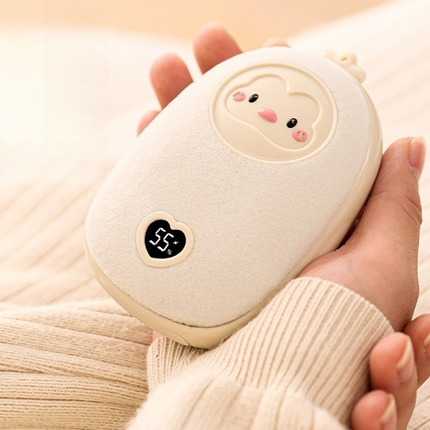 Cute Cartoon Hand Warmer 2-in-1 Portable USB Charging Power Bank, 3 Temperature Settings Pocket Heater—Beige