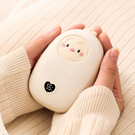 Cute Cartoon Hand Warmer 2-in-1 Portable USB Charging Power Bank, 3 Temperature Settings Pocket Heater—Beige