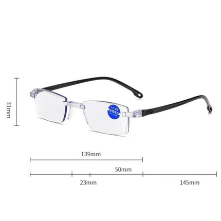 Rimless Diamond-Cut Anti-Blue-Light Reading Glasses +1.00 Diopter, Unisex, 2-Pack (Same Prescription) with 2 Clear Plastic Cases